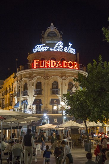 El Gallo Azul rotunda building cafe built in 1929 advertising Fundador brandy, Jerez de la