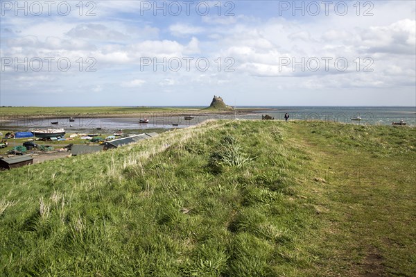 Lindisfarne castle and harbour, Holy Island, Northumberland, England, UK