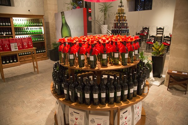 Tio Pepe sherry bottles at Gonzalez Byass bodega, Jerez de la Frontera, Cadiz province, Spain,