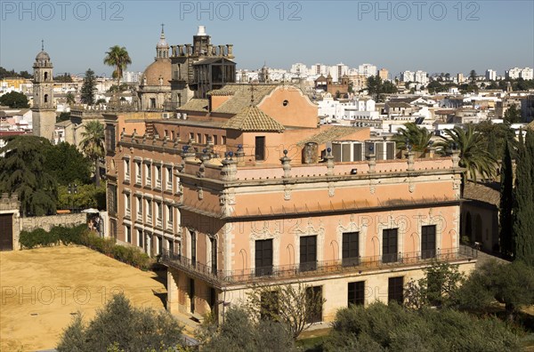 Historic palace building, Palacio de Villavicencio and gardens in the Alcazar, Jerez de la