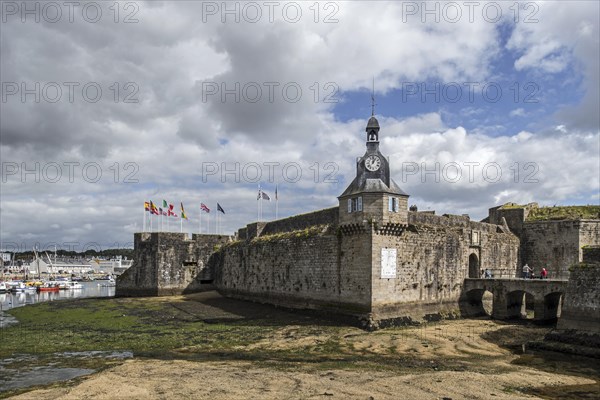 Belfry at the entrance gate to the medieval Ville Close at Concarneau, Finistere, Brittany, France,