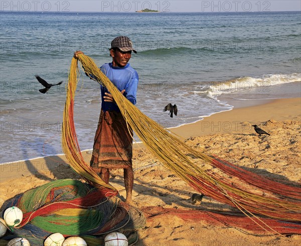 Traditional fishing hauling nets Nilavelli beach, near Trincomalee, Eastern province, Sri Lanka,