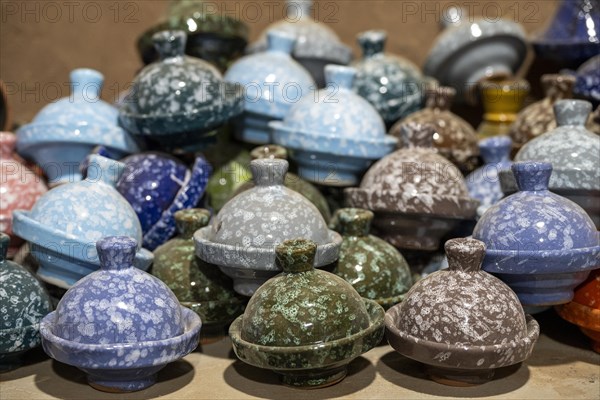 Handmade ceramic products in a pottery, Tajine, Tamegroute, Morocco, Africa