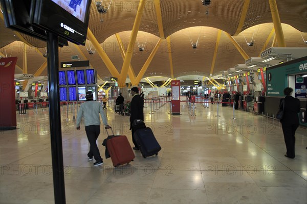 Modern architecture interior of terminal 4 building, Adolfo Suarez Madridâ€“Barajas airport,