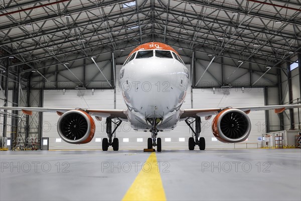 An easyJet Airbus A320 neo stands in the newly opened easyJet maintenance hangar. The entire