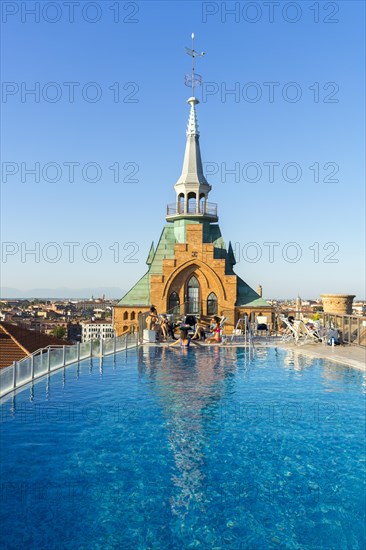 Pool on the Roof of the Hilton Molino Stucky Venice, Giudecca, Venice, Veneto, Italy, Europe