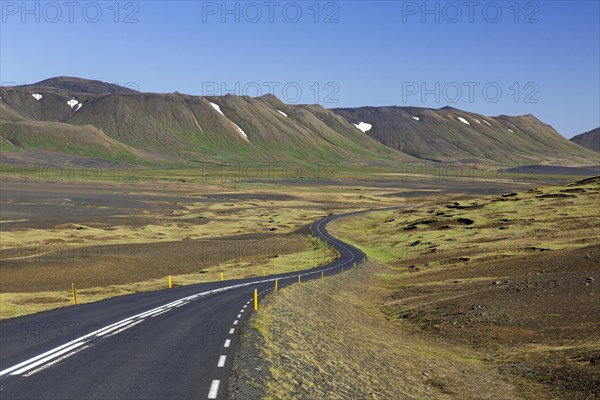 Empty Route 1, Ring Road, winding national road in desolate barren landscape in summer at