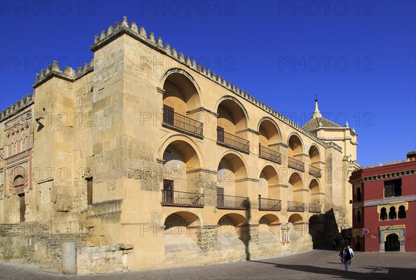 Symmetrical pattern of balconies in the historic Great Mosque Mezquita complex of buildings,