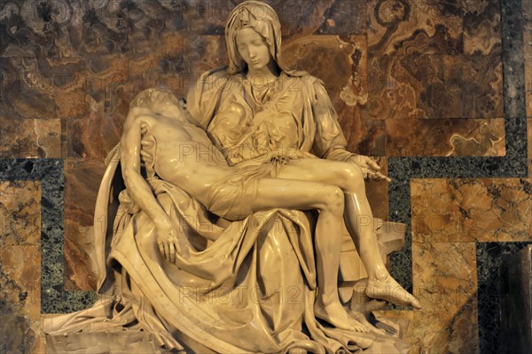 Marble sculpture Carrara white marble sculpture in warm light Pieta by Michelangelo Mary Mother of