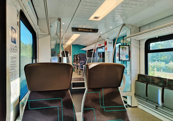 View from the empty local train RE50, main station, Muenster, North Rhine-Westphalia, Germany,