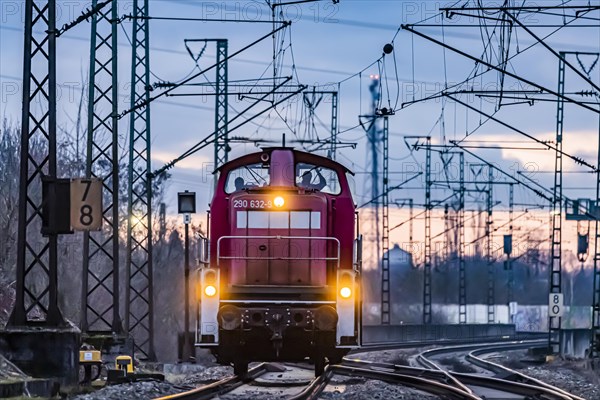 Railway line near Stuttgart. Class BR290 shunting locomotive, Stuttgart, Baden-Wuerttemberg,