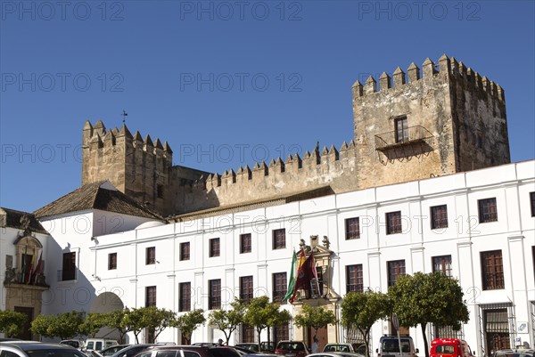 Castle and Ayuntiamiento, Plaza del Cabildo, village of Arcos de la Frontera, Cadiz province,