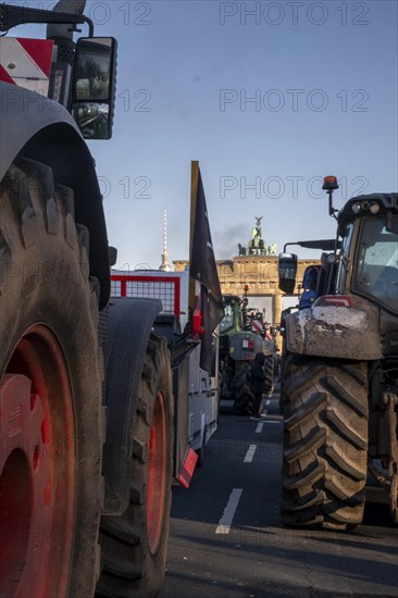 Germany, Berlin, 08.01.2024, Protest by farmers in front of the Brandenburg Gate, nationwide