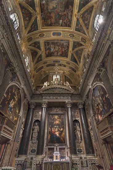 Chancel with a painting by Peter Paul Rubens in the baroque Chiesa del Gesu, built at the end of