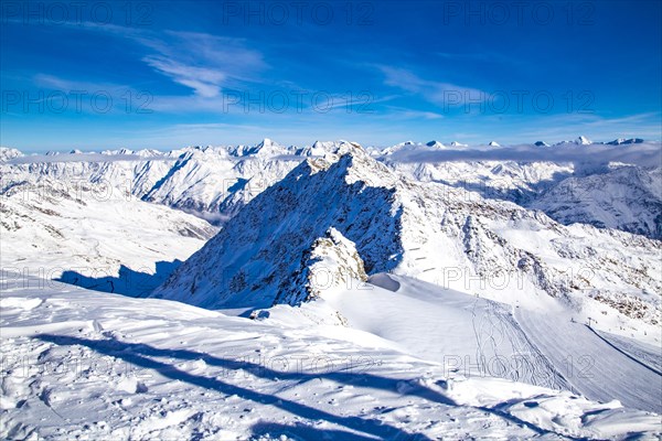 Mountain panorama from the Schwarze Schneid (2991 m), Rettenbachferner, glacier ski area, Soelden,