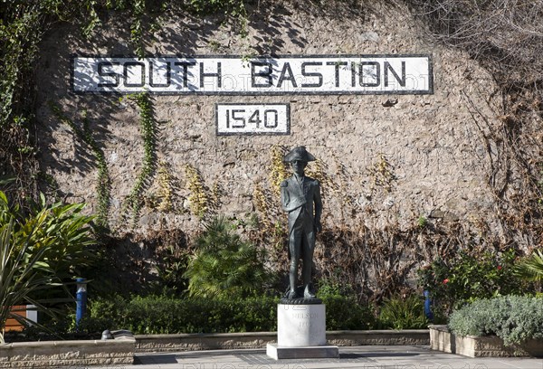 Statue of Admiral Lord Nelson at South Bastion, Gibraltar, British terroritory in southern Europe,