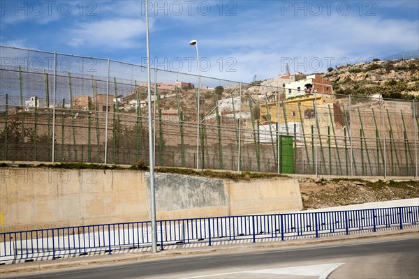 High security fences separate the Spanish exclave of Melilla, Spain from Morocco, north Africa,