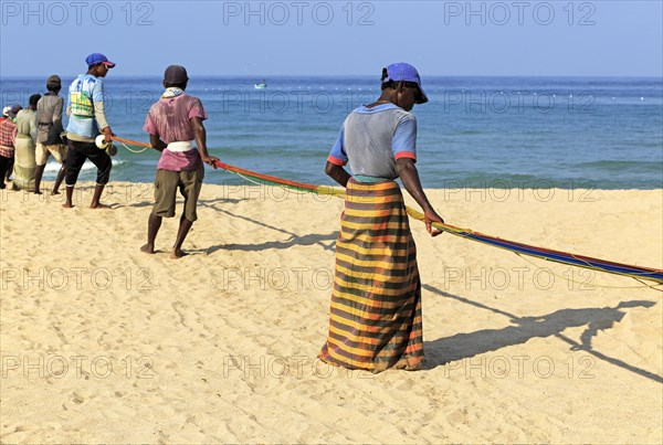 Traditional fishing hauling nets Nilavelli beach, near Trincomalee, Eastern province, Sri Lanka,