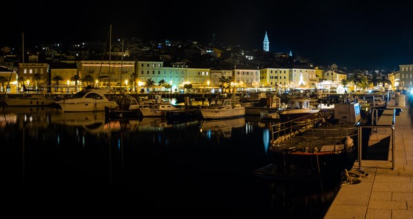 Harbour of Mali Losinj, night shot, island of Losinj, Kvarner Gulf Bay, Adriatic Sea, Croatia,