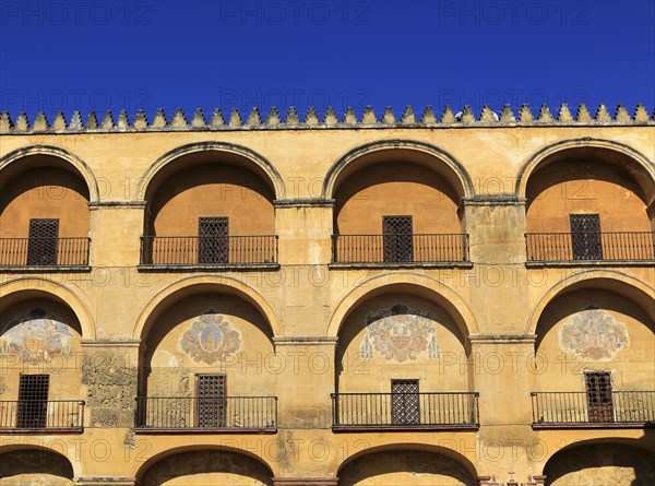 Symmetrical pattern of balconies in the historic Great Mosque Mezquita complex of buildings,
