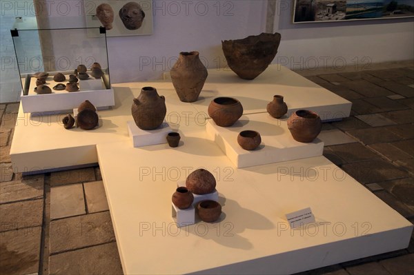 Exhibition of prehistoric Thracian pottery finds in Kazanlak museum, Bulgaria, eastern Europe,