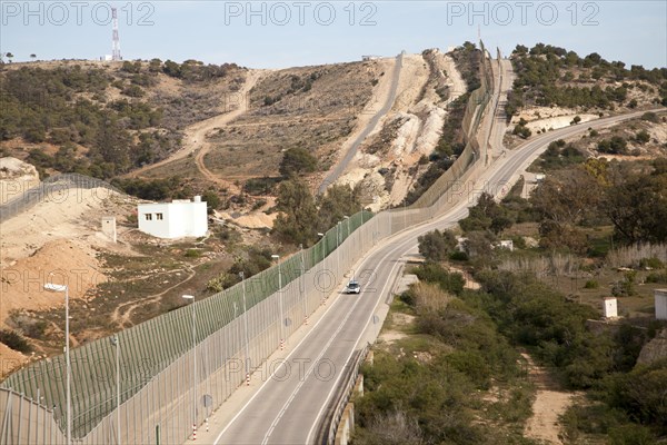 High security fences separate the Spanish exclave of Melilla, Spain from Morocco, north Africa,