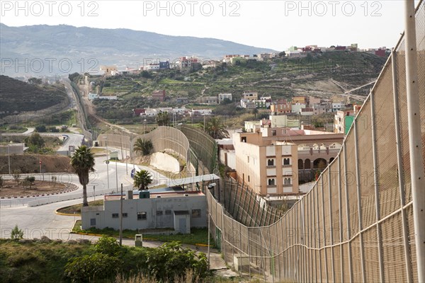 High security fences separate the Spanish exclave of Melilla, Spain from Morocco, north Africa,