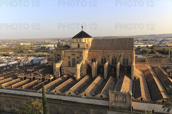 Raised angle view of Great Mosque, Mezquita cathedral, former mosque building in central, Cordoba,