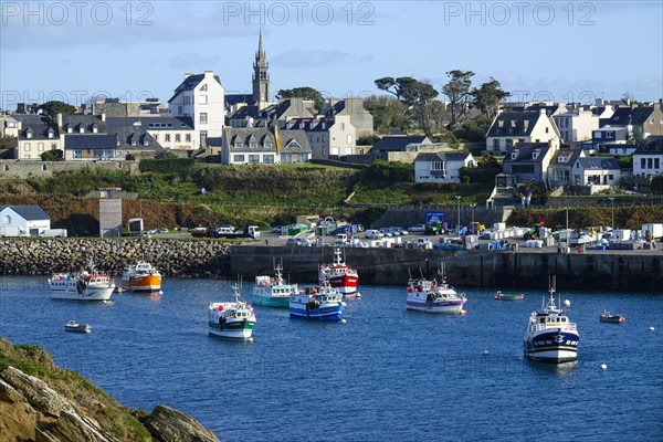 Harbour and commune of Le Conquet, seen from the Kermorvan peninsula, Finistere Pen ar Bed