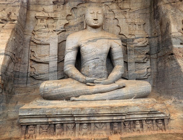 Seated Buddha figure, Gal Viharaya, UNESCO World Heritage Site, the ancient city of Polonnaruwa,