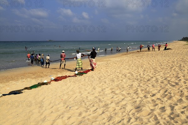 Traditional fishing hauling nets Nilavelli beach, near Trincomalee, Eastern province, Sri Lanka,