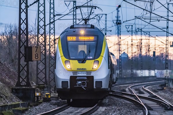 Railway line near Stuttgart. Local train from bwegt, SWEG, Stuttgart, Baden-Wuerttemberg, Germany,