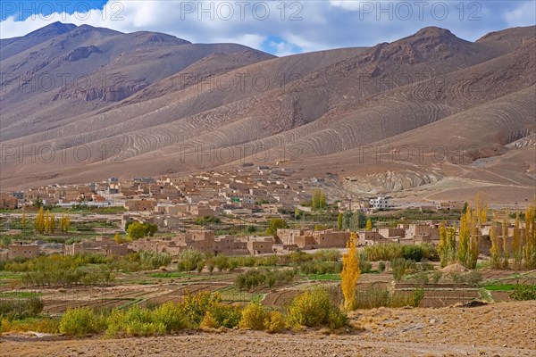 Little rural village with adobe houses in the High Atlas Mountains, Midelt Province, Draa-Tafilalet