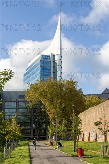 The Blade, Abbey Mill House, high rise office building 2009, Reading gaol prison walls, Berkshire,