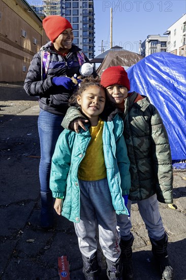 Denver, Colorado, Immigrants, mostly from Venezuela, live in a tent camp near downtown Denver. The