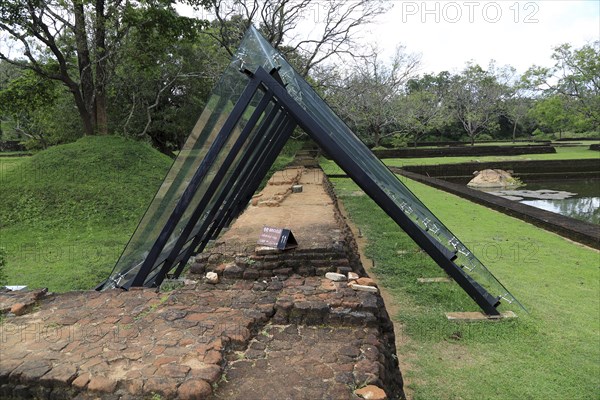 Conservation protection of walls, Water gardens, Sigiriya Rock palace, Central Province, Sri Lanka,