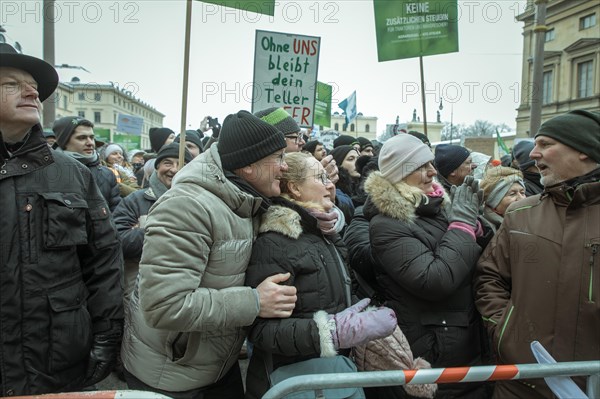 Demonstrators at the rally, farmers' protest, Odeonsplatz, Munich, Upper Bavaria, Bavaria, Germany,