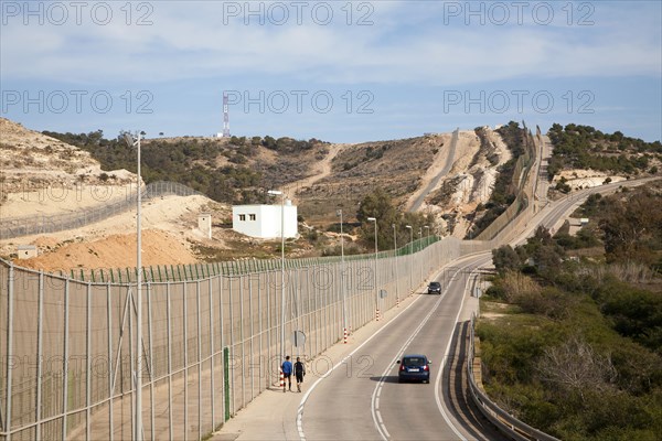 High security fences separate the Spanish exclave of Melilla, Spain from Morocco, north Africa,