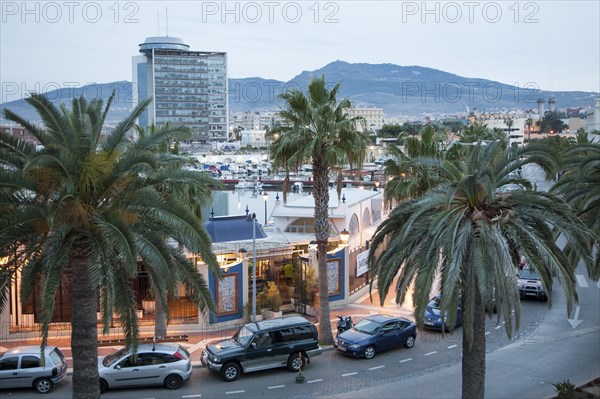 View over harbour and city centre, Melilla autonomous city state Spanish territory in north Africa,