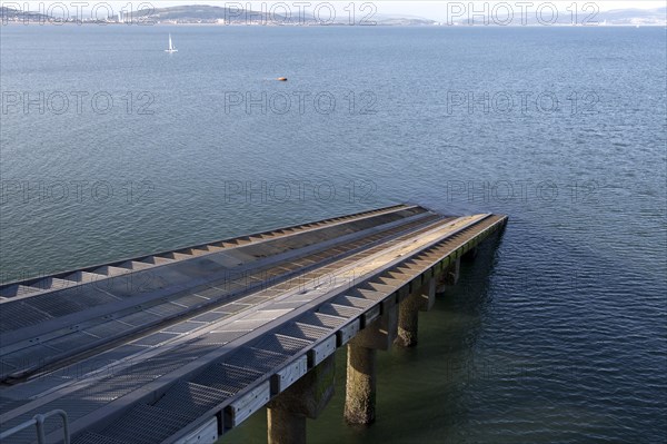 Lifeboat station chute slide into the sea, Mumbles pier, Gower peninsula, near Swansea, South