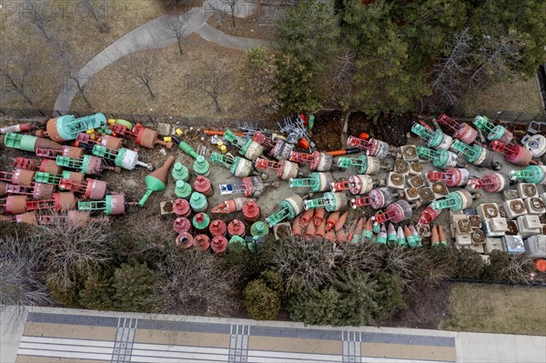 Detroit, Michigan, Navigational buoys stored at the U.S. Coast Guard station. The buoys mark the