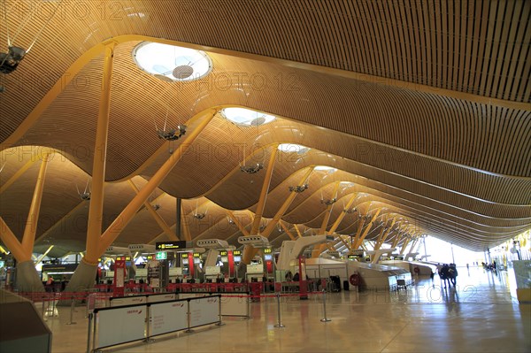 Modern architecture interior of terminal 4 building, Adolfo Suarez Madridâ€“Barajas airport,