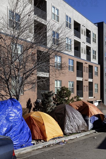 Denver, Colorado, Immigrants, mostly from Venezuela, live in a tent camp near downtown Denver. The