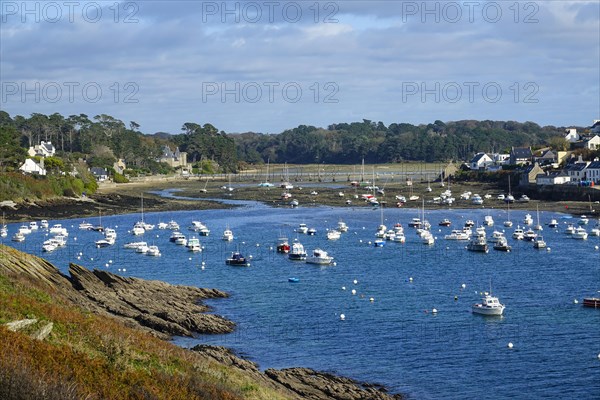 Harbour and commune of Le Conquet, seen from the Kermorvan peninsula, Finistere Pen ar Bed