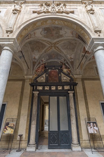 Exit portal in the courtyard of Palazzo Doria Spinola, former manor house from the 16th century,