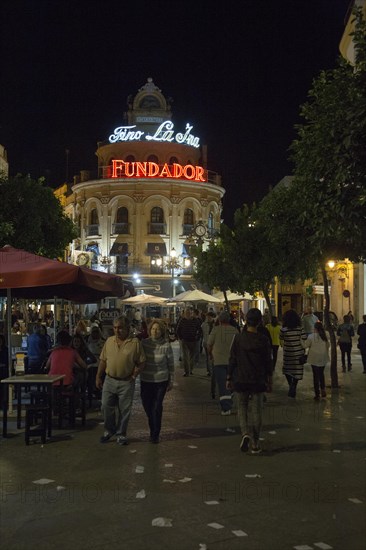 El Gallo Azul rotunda building cafe built in 1929 advertising Fundador brandy, Jerez de la