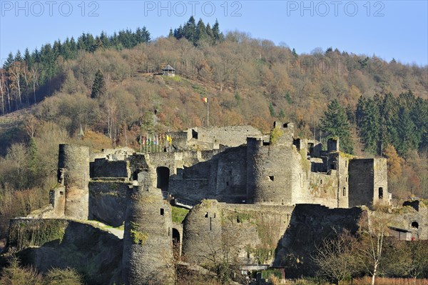Ruined medieval castle in La Roche-en-Ardenne, Ardennes, Belgium, Europe