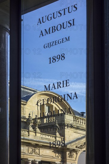 Names of 7 Congolese victims on window at AfricaMuseum, Royal Museum for Central Africa,