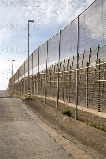 High security fences separate the Spanish exclave of Melilla, Spain from Morocco, north Africa,
