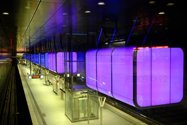 Hafencity University underground station, coloured light containers, Hanseatic City of Hamburg,